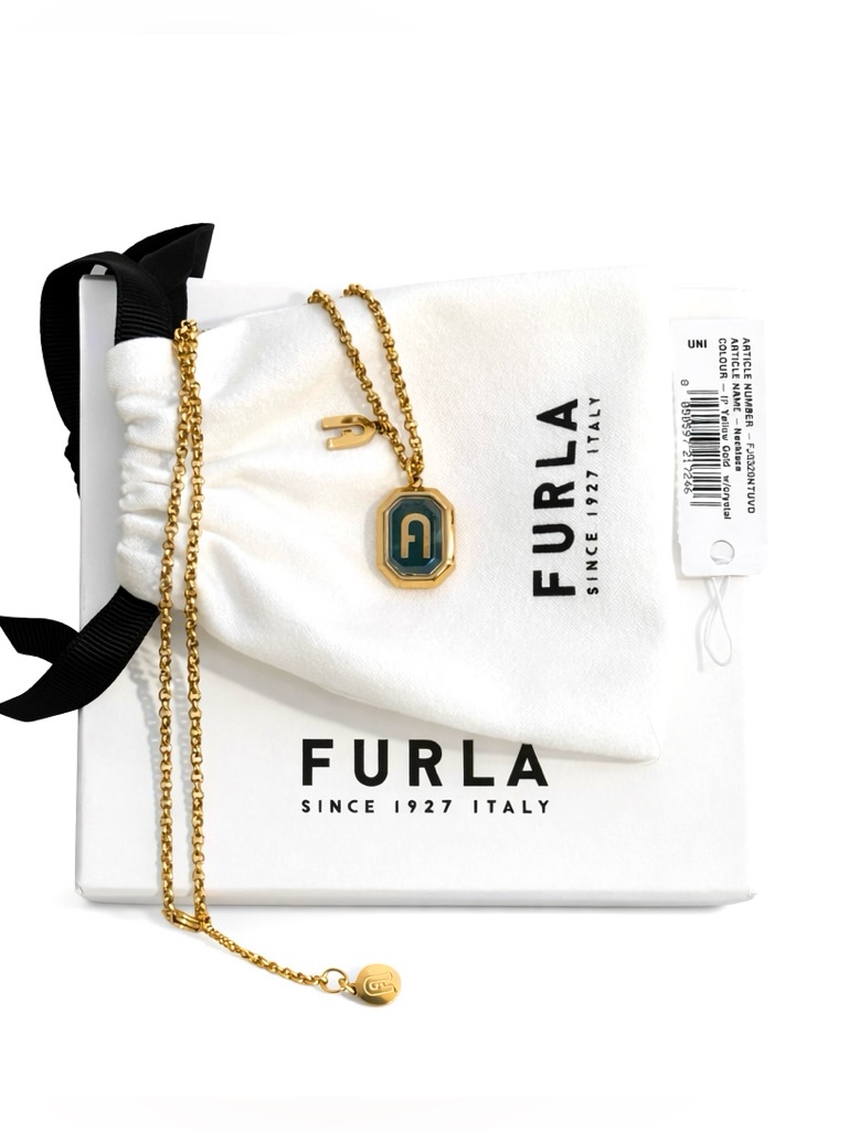 Furla Octagonal Gold Tone Pendant Necklace Full Inclusion